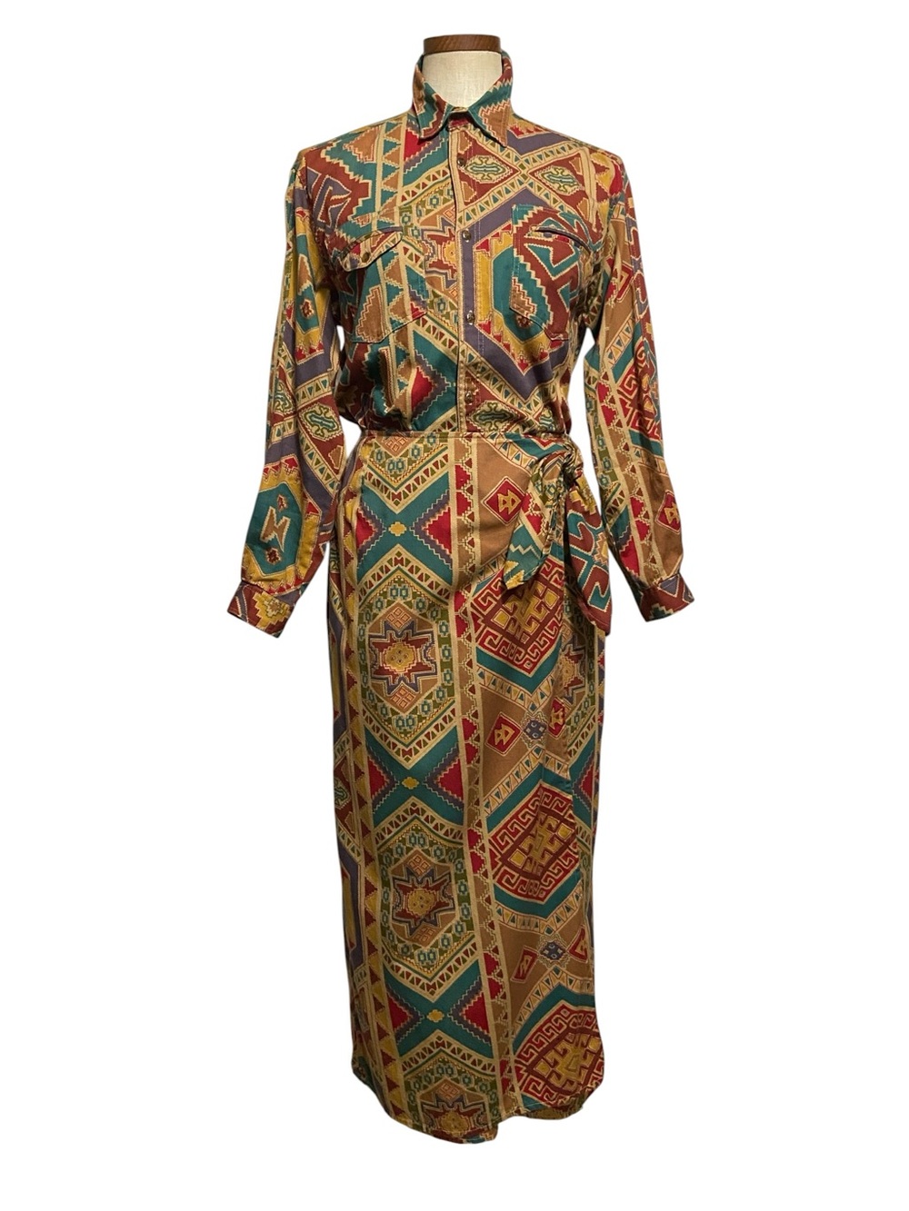 Vintage 90s Rebecca Thomas Aztec Southwestern Geometric Print Skirt Set Sz 8